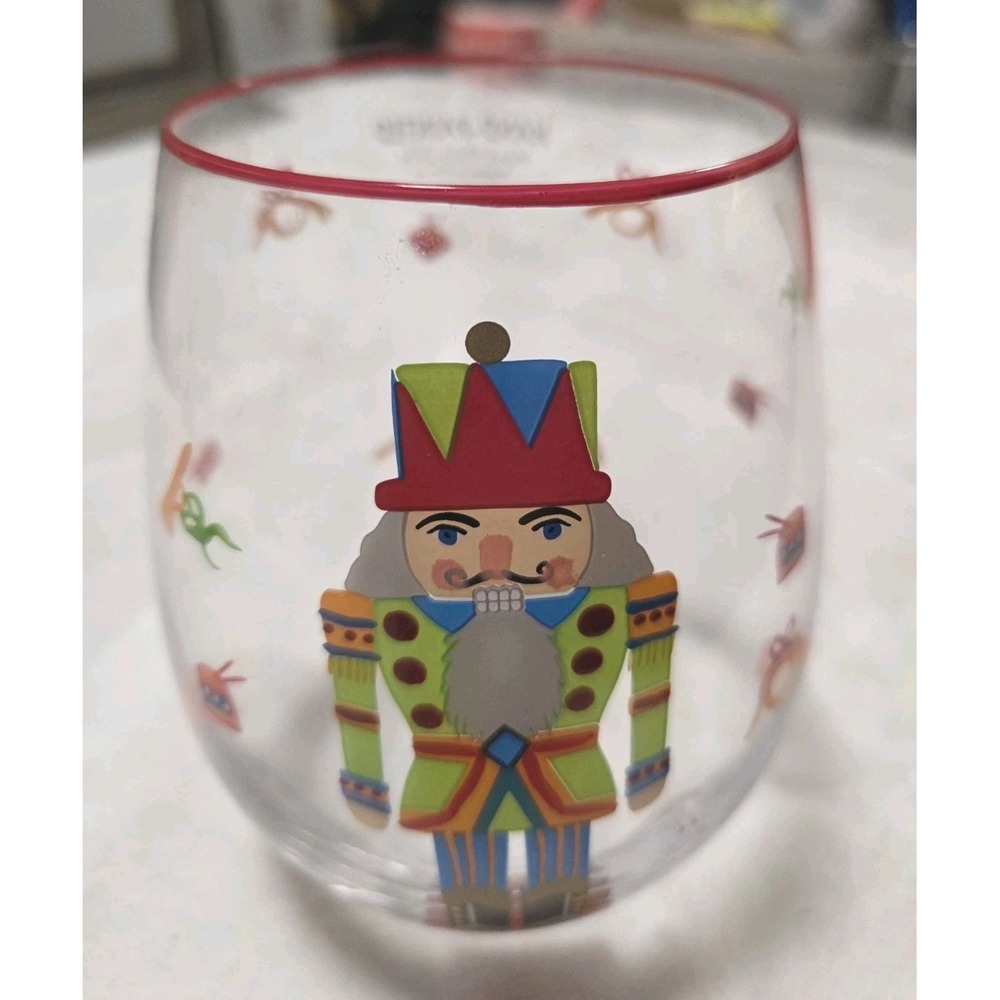 Christmas Nutcracker Stemless Wine Glass Handpainted Glassware